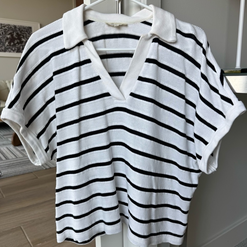 Madewell Black and Cream oversized cropped polo M - Picture 2 of 4
